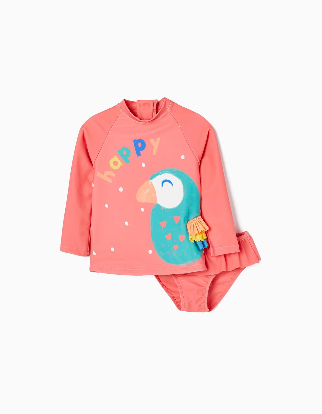 T-shirt + Cueca de Banho Proteção UV 80 para Bebé Menina 'Happy', Coral