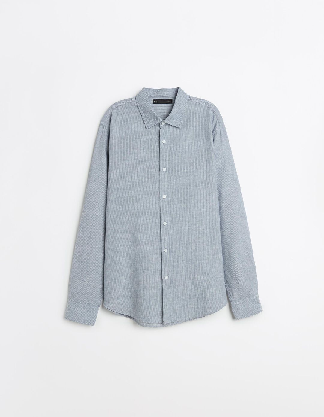 Camisa Riscas com Linho, Homem, Azul Escuro