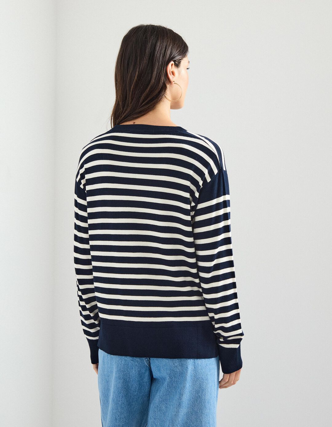 Camisola de Malha com Riscas, Mulher, Azul Escuro