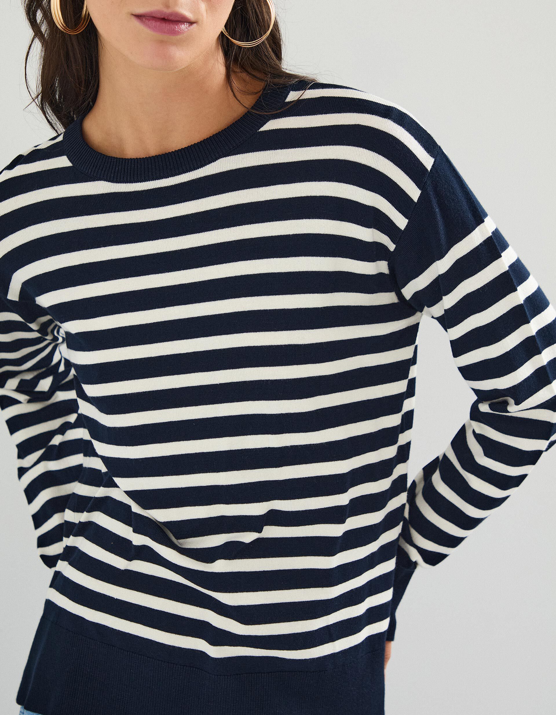 Comprar Online Camisola de Malha com Riscas, Mulher, Azul Escuro