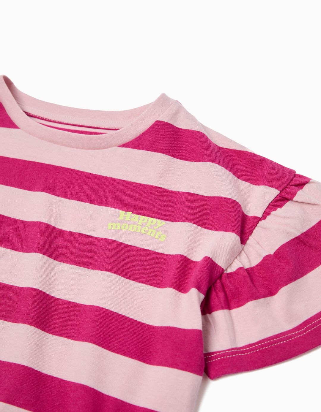 T-shirt Riscas, Menina, Rosa Escuro