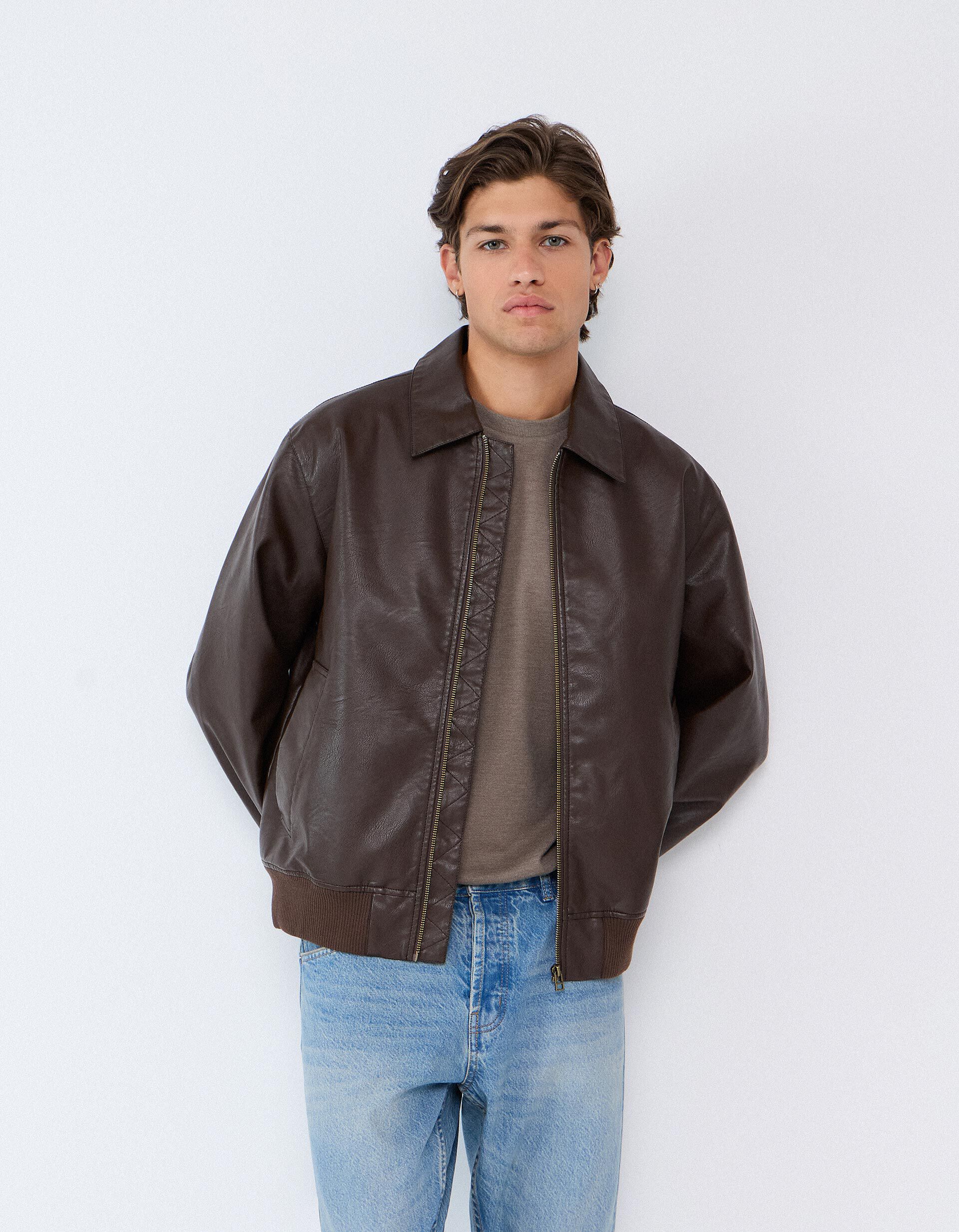 Comprar Online Casaco Bomber De Couro, Homem, Castanho Escuro