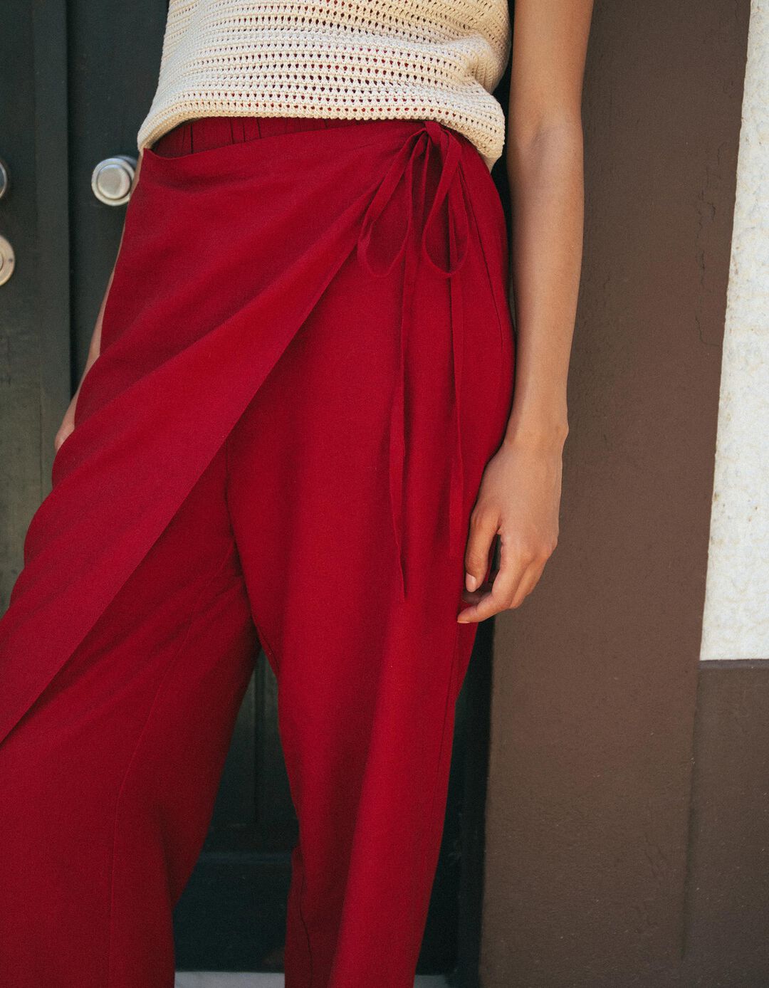 Cal&ccedil;as Pareo Com Linho, Mulher, Vermelho