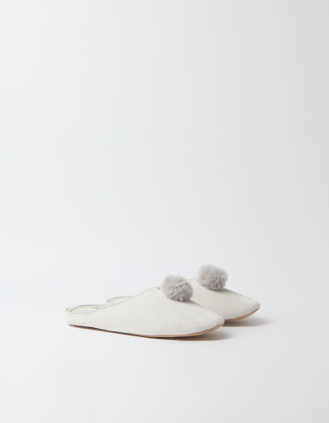 Chinelos De Quarto Com Pompom, Mulher, Cinzento