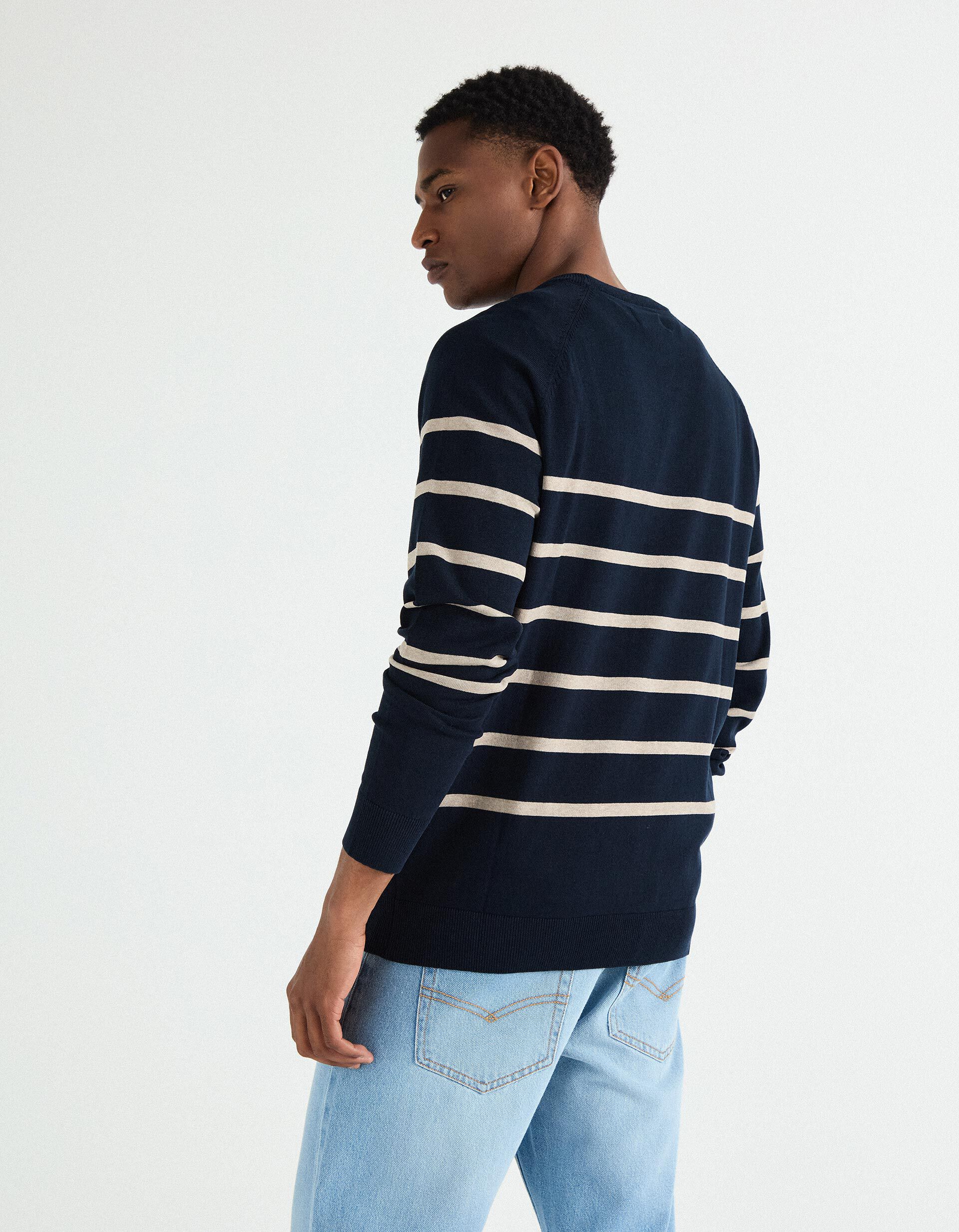 Comprar Online Camisola de Malha Riscas, Homem, Azul Escuro