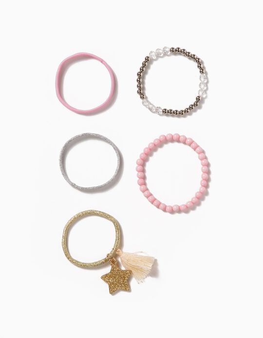 Pack 5 Pulseiras Missangas e El&aacute;sticos