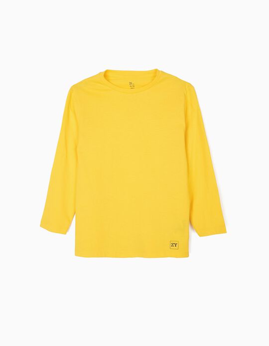 T-shirt Manga Comprida B&aacute;sica para Menino, Amarelo