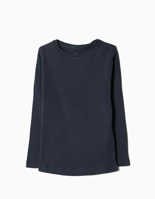 Long-Sleeved Basic Top, Navy Blue