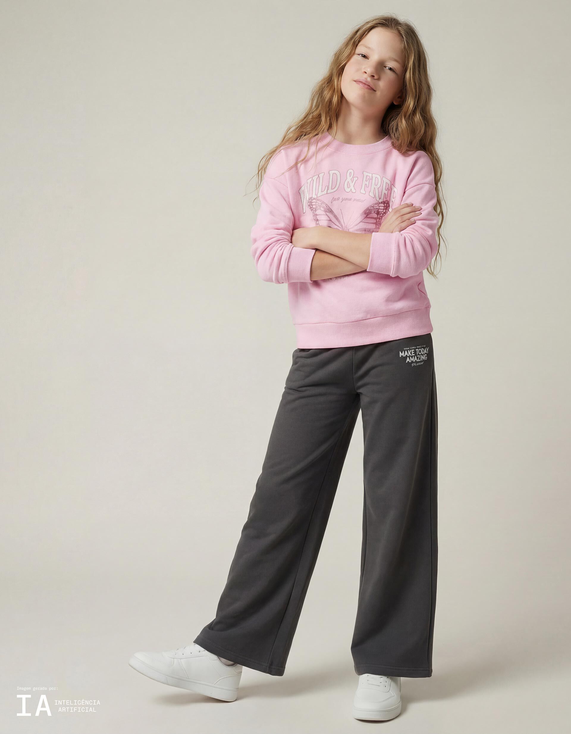 Comprar Online Cal&ccedil;as de Jogging 'Wide Leg', Menina, Cinzento Claro