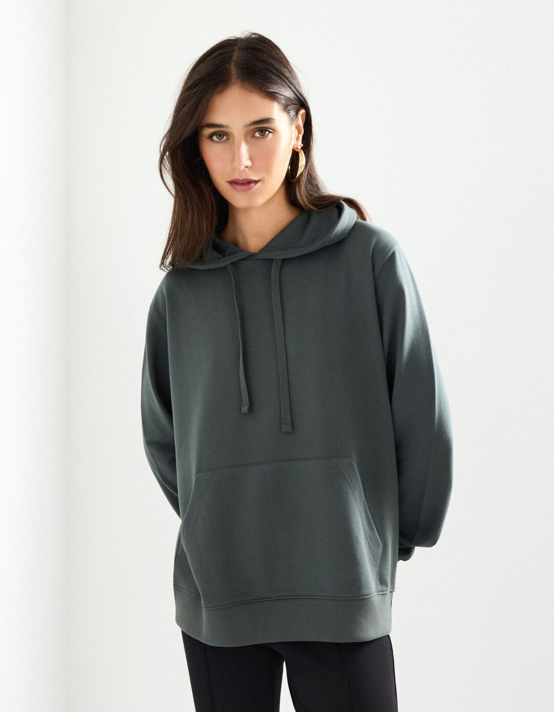 Sweatshirt com Capuz, Mulher, Cinzento Escuro 