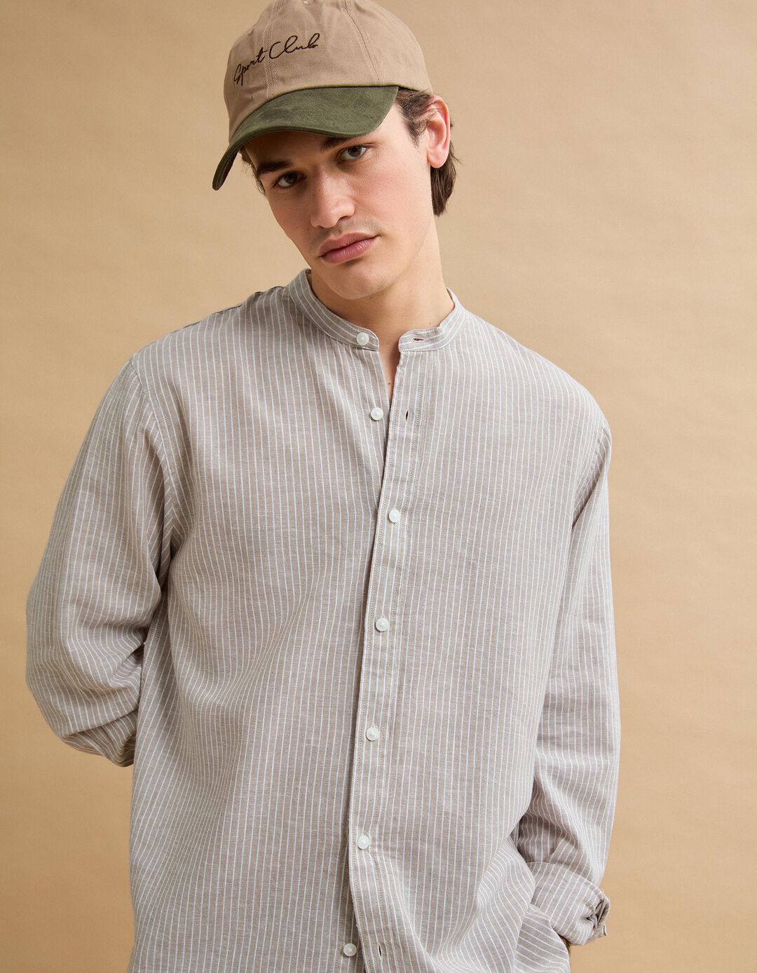 Camisa com Linho, Homem, Bege