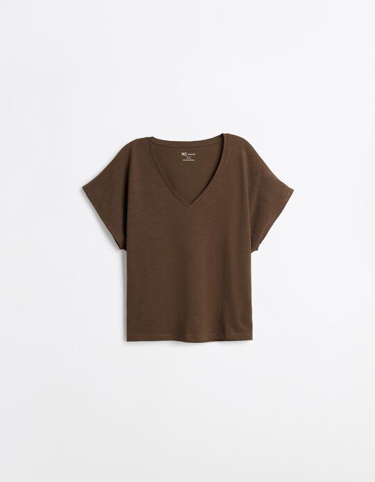 Comprar Online T-shirt Decote em V, Mulher, Castanho Escuro