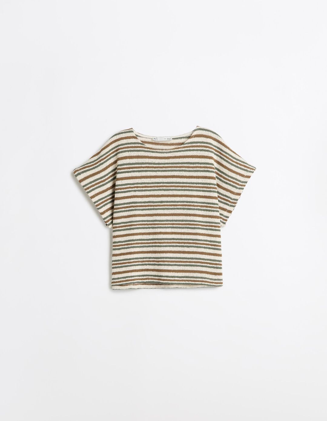 T-shirt &Agrave;s Riscas Em Malha R&uacute;stica, Mulher, Castanho