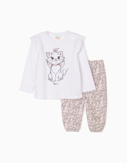 Pyjamas in Velour for Baby Girls 'Aristocats', White/Pink