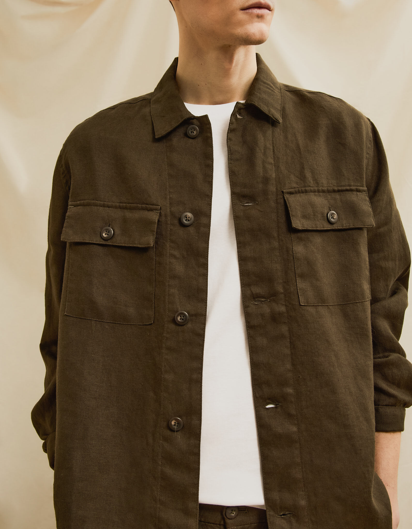 Comprar Online Sobrecamisa 100% Linho, Homem, Verde Escuro