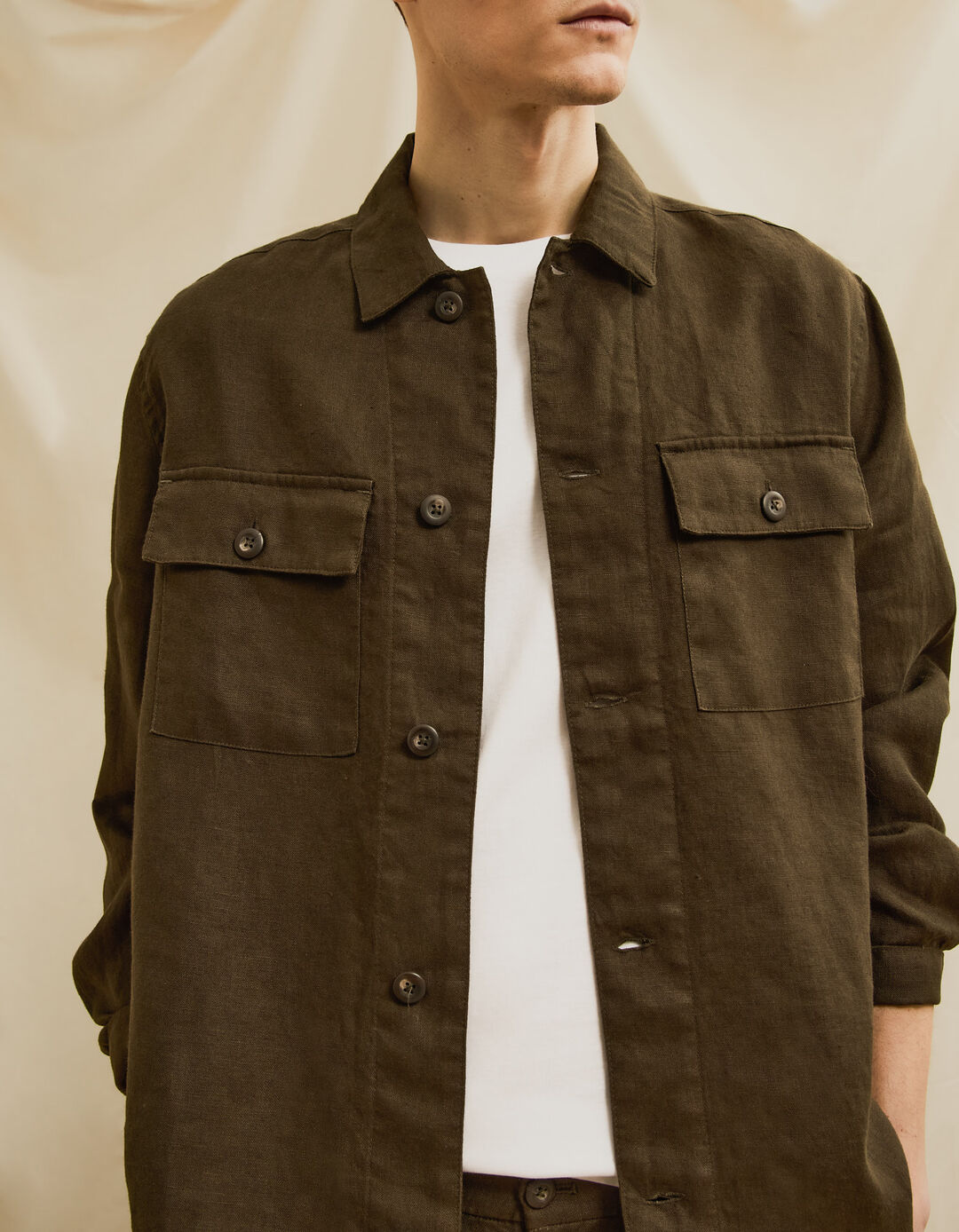 Sobrecamisa 100% Linho, Homem, Verde Escuro