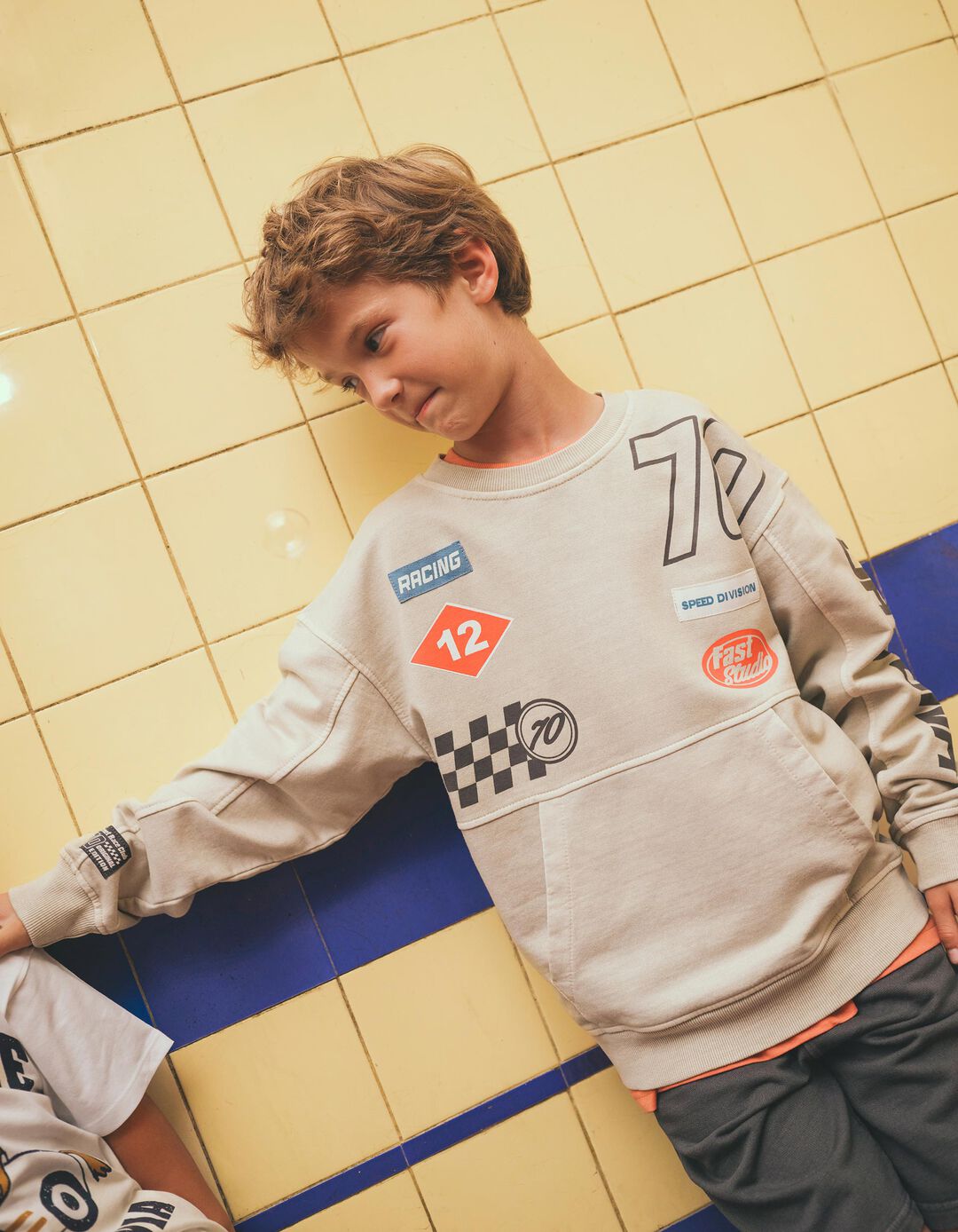 Sweatshirt de Felpa, Menino, Bege Claro 
