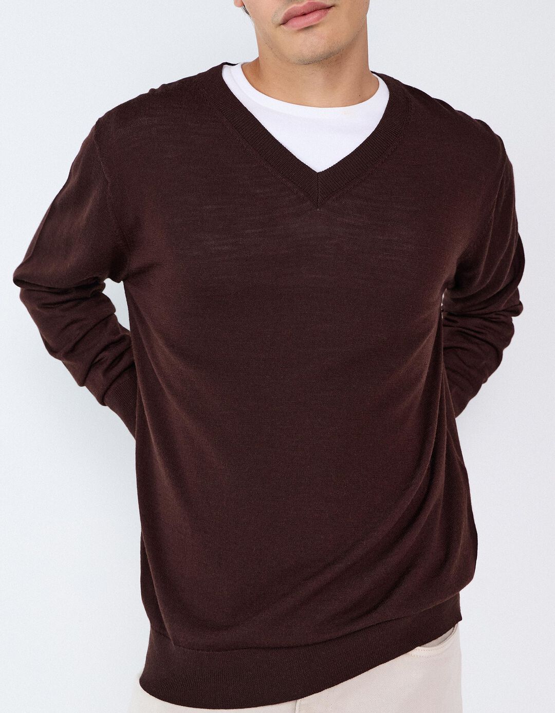 Camisola De L&atilde; Merino, Homem, Castanho Escuro