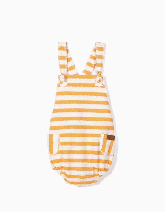 Macac&atilde;o para Rec&eacute;m-Nascido com Riscas e Textura, Amarelo e Branco