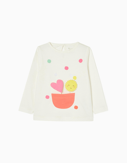 Long Sleeve Cotton T-shirt for Baby Girls 'Sun & Heart', White