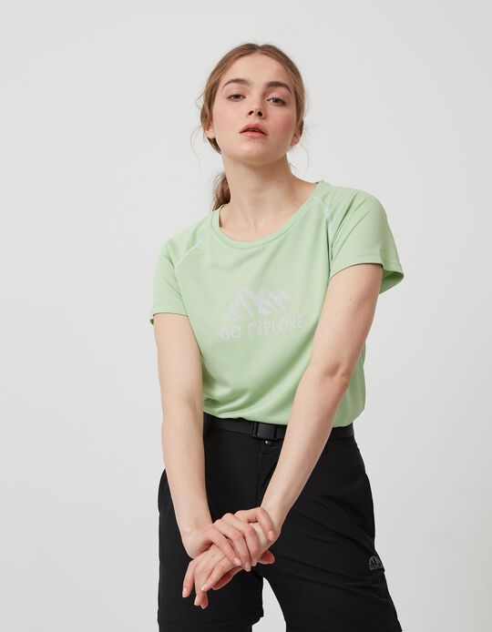 Trekking Techno T-shirt with Print, Women, Light Green
