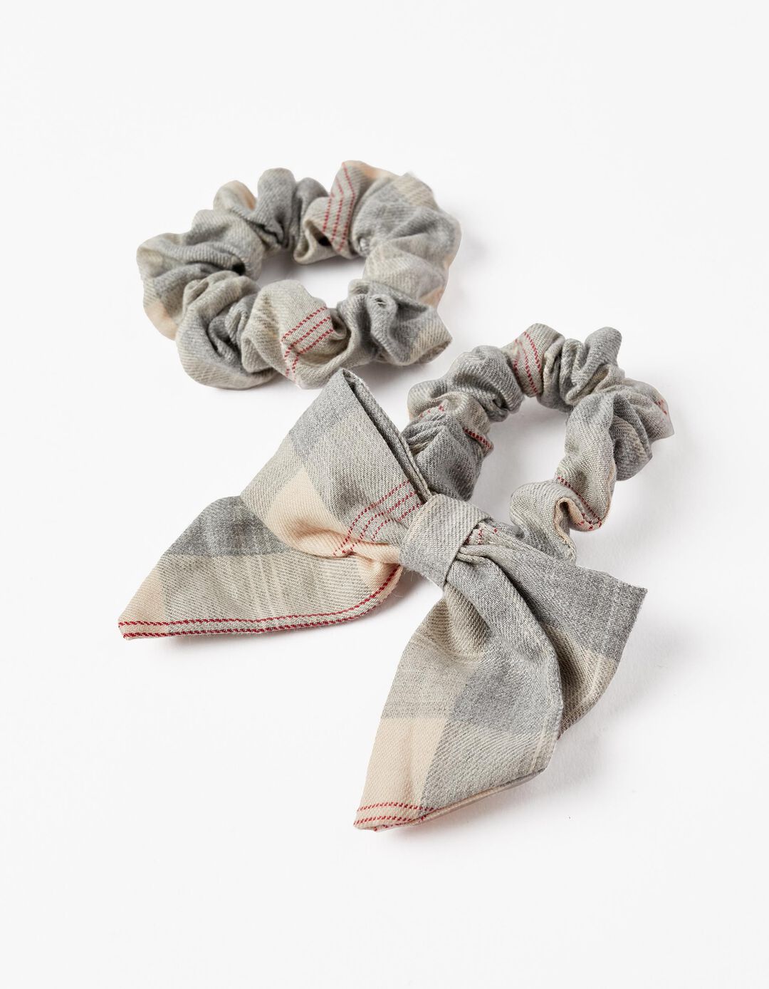 Pack of 2 Checkered Scrunchies for Babies and Girls 'B&S', Grey/Beige