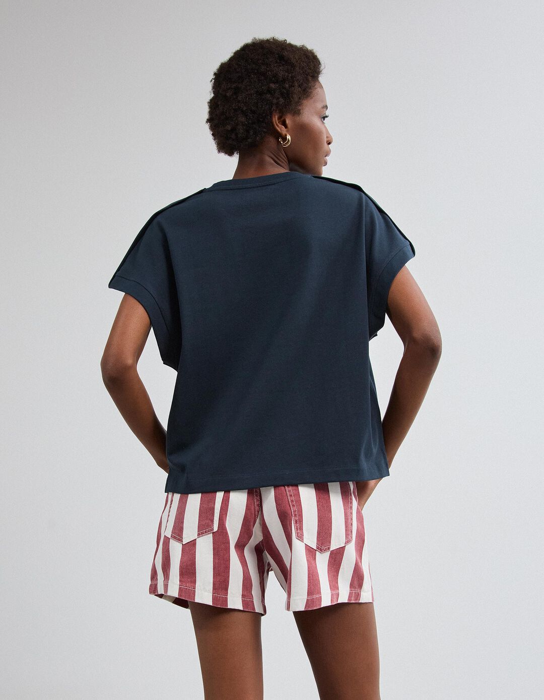 T-shirt Com Detalhe, Mulher, Azul Escuro