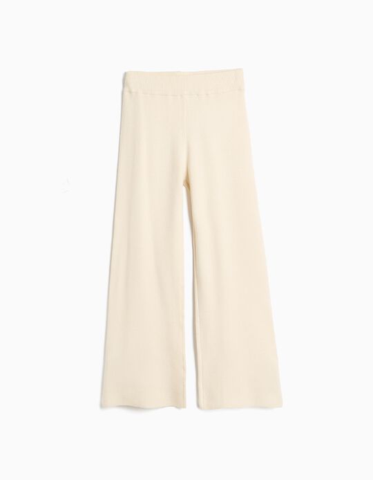 Comprar Online Cal&ccedil;as De Malha 'Wide Leg', Menina, Bege Claro
