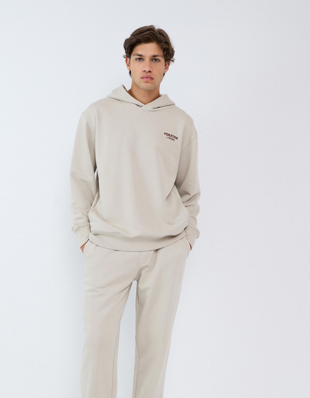 Sweatshirt De Felpa Estampada, Homem, Bege Claro