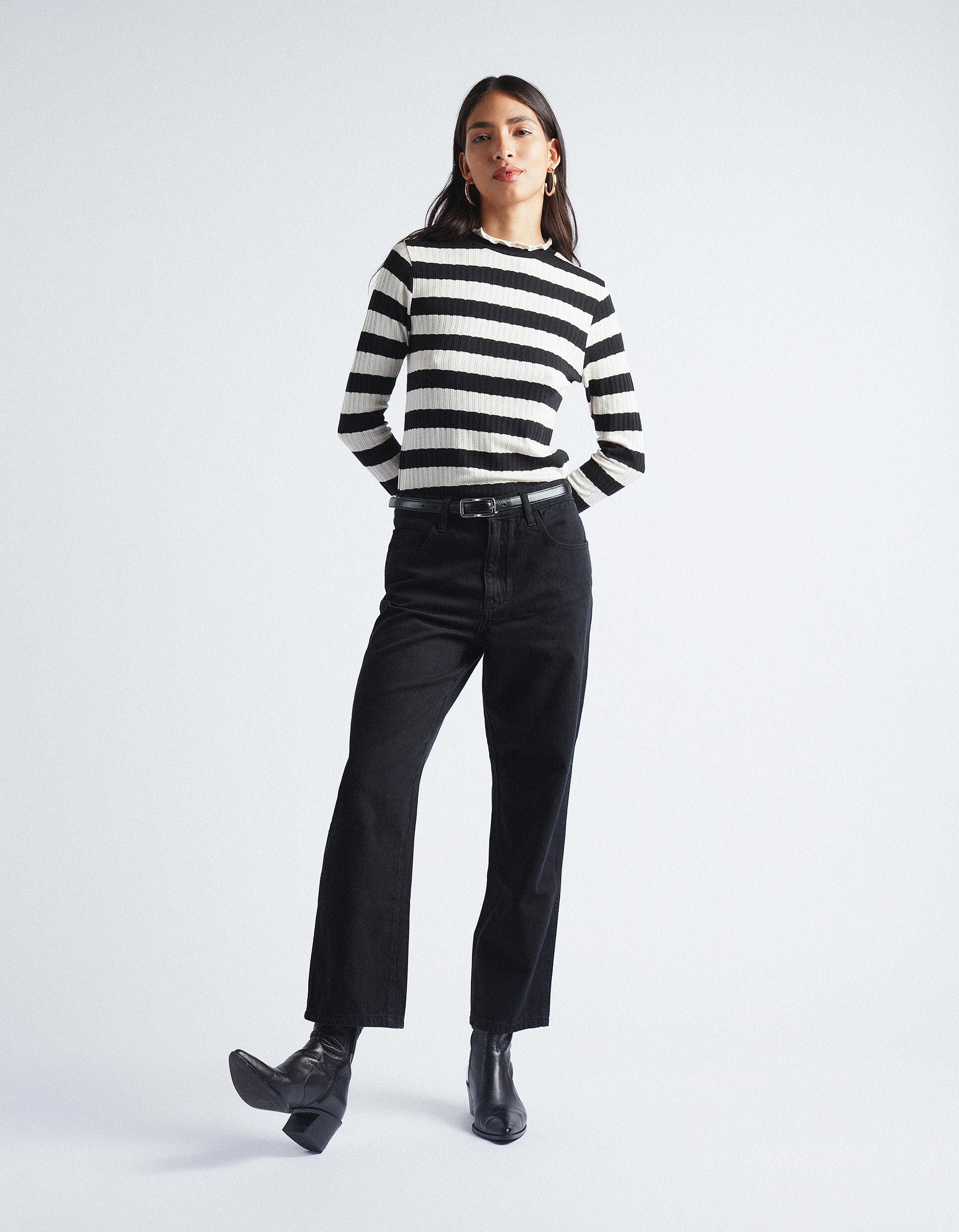 Straight Fit Crop Jeans, Women, Black