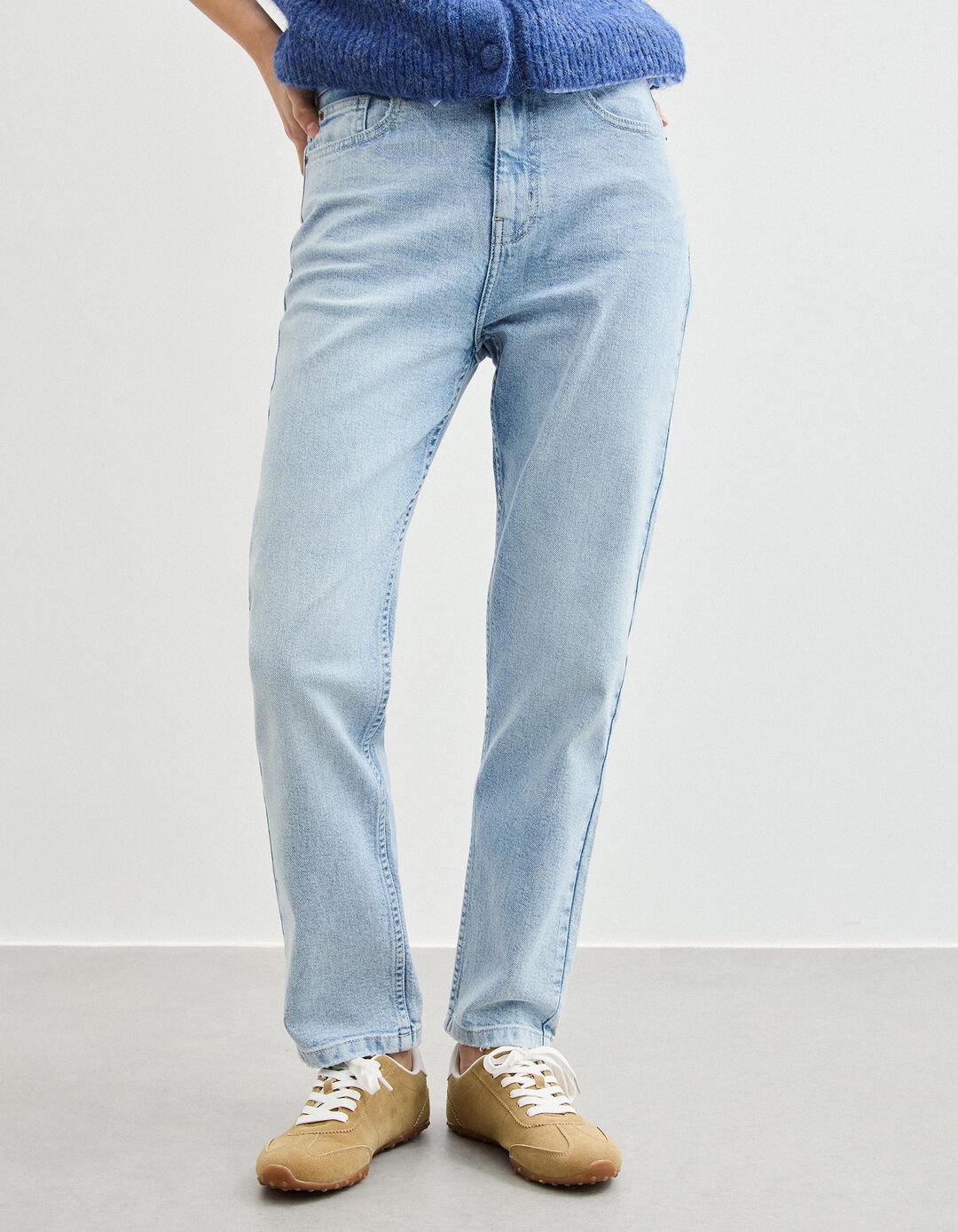 Calças de Ganga 'Tapered Mom Fit', Mulher, Azul Claro