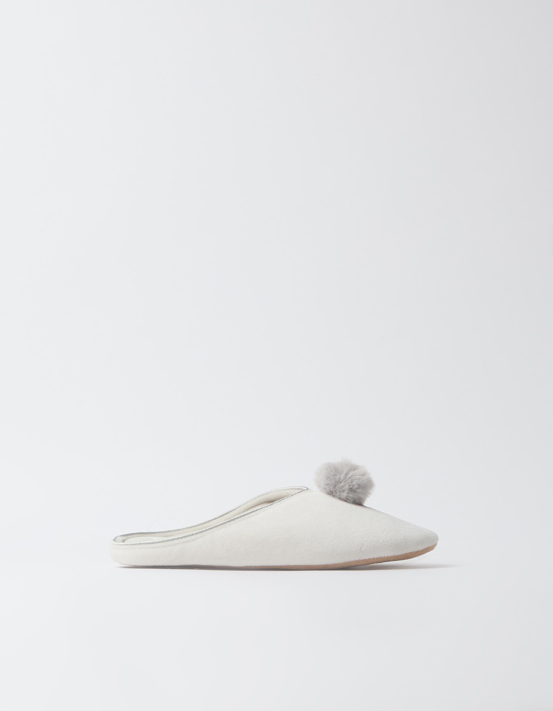 Comprar Online Chinelos De Quarto Com Pompom, Mulher, Cinzento
