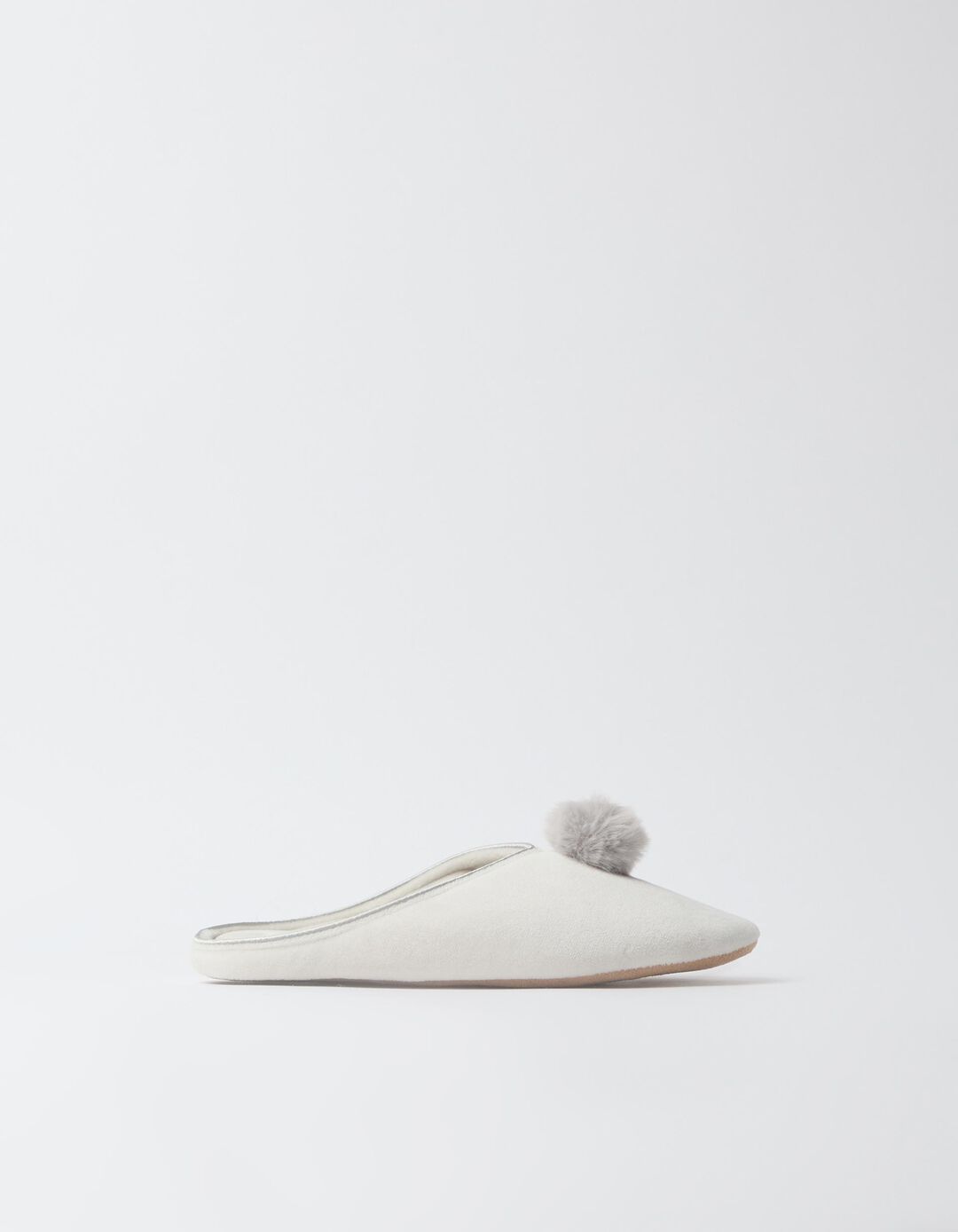 Chinelos De Quarto Com Pompom, Mulher, Cinzento