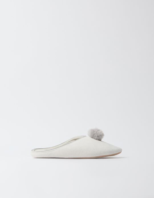 Comprar Online Chinelos De Quarto Com Pompom, Mulher, Cinzento