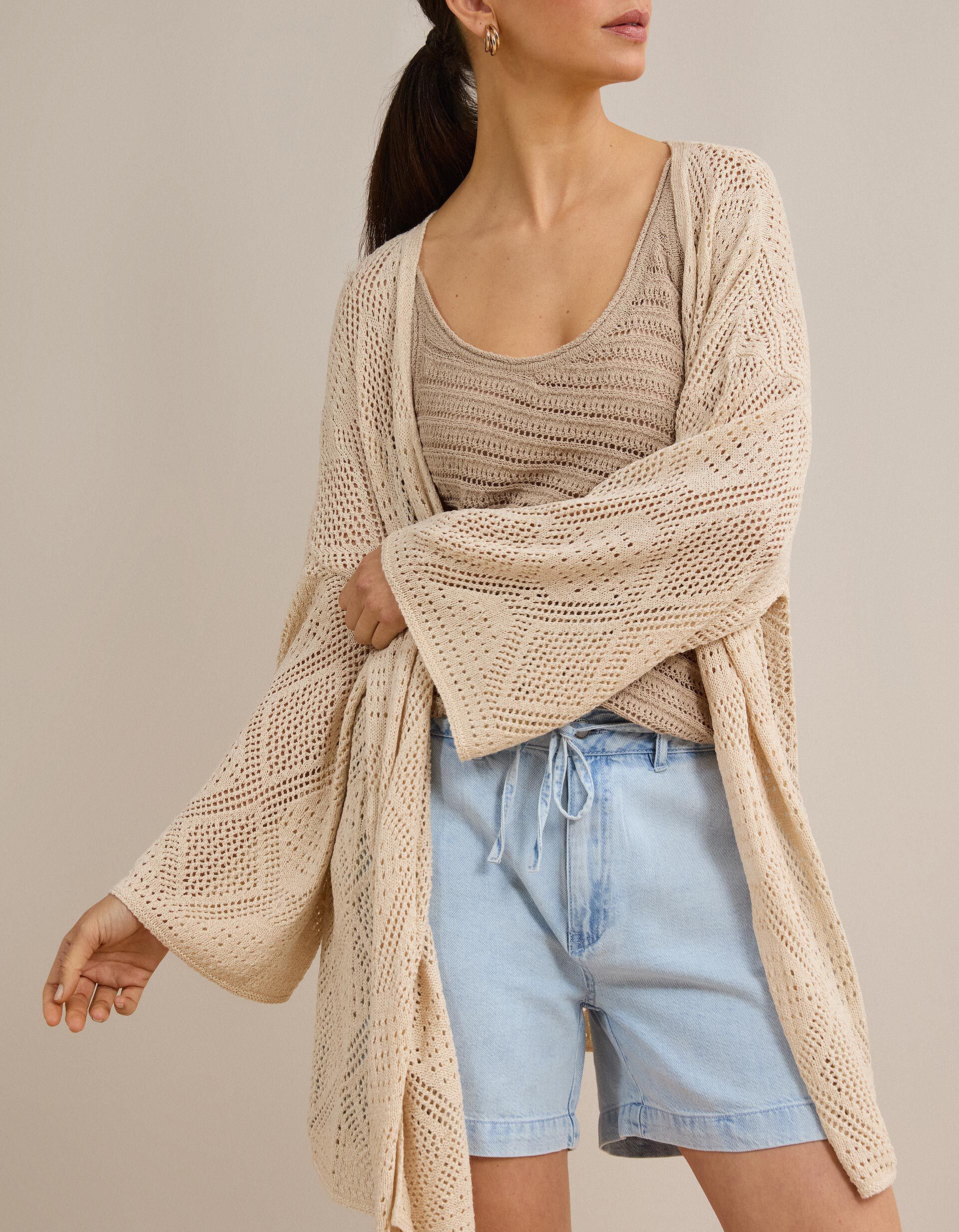 Comprar Online Casaco Kimono, Mulher, Bege Claro