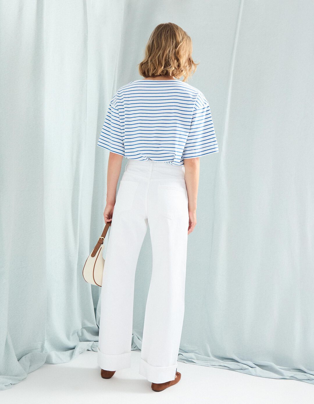 Calças de Ganga Dobradas 'Straight Fit', Mulher, Branco