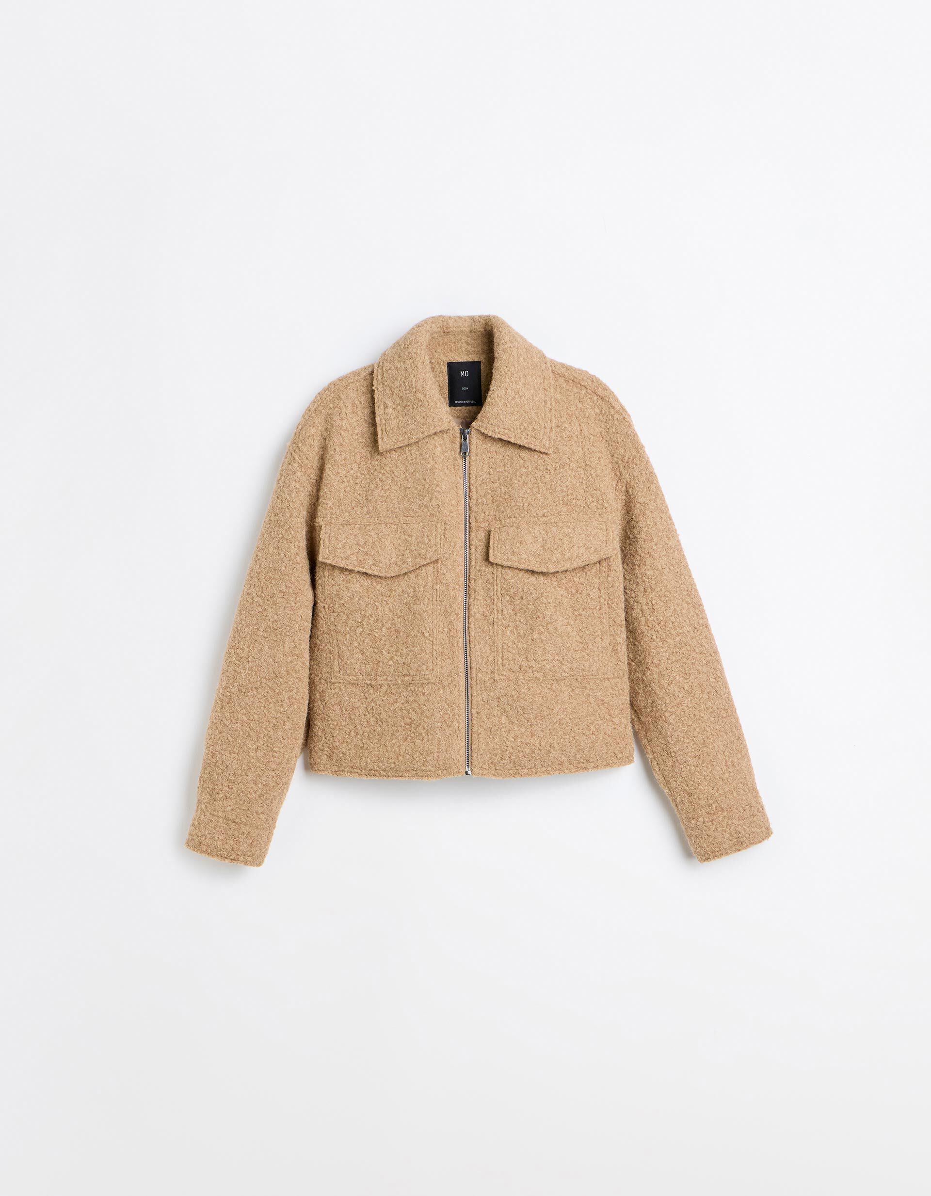 Comprar Online Blus&atilde;o Curto Efeito Boucl&eacute;, Mulher, Bege