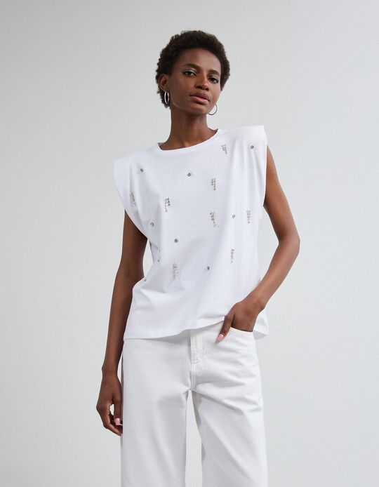Comprar Online T-shirt Ombreiras Com Brilhos, Mulher, Branco
