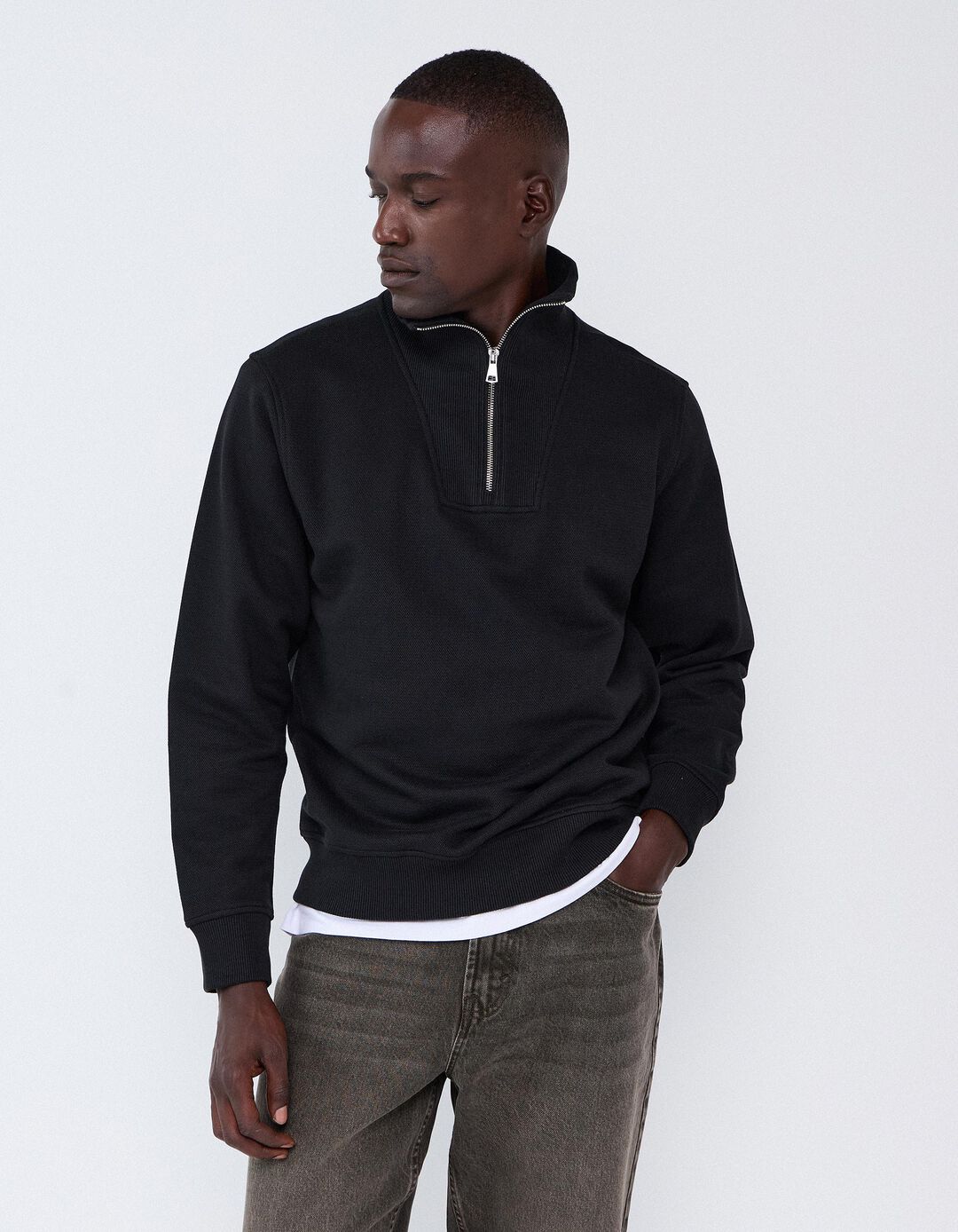 Sweatshirt De Gola Alta, Homem, Preto