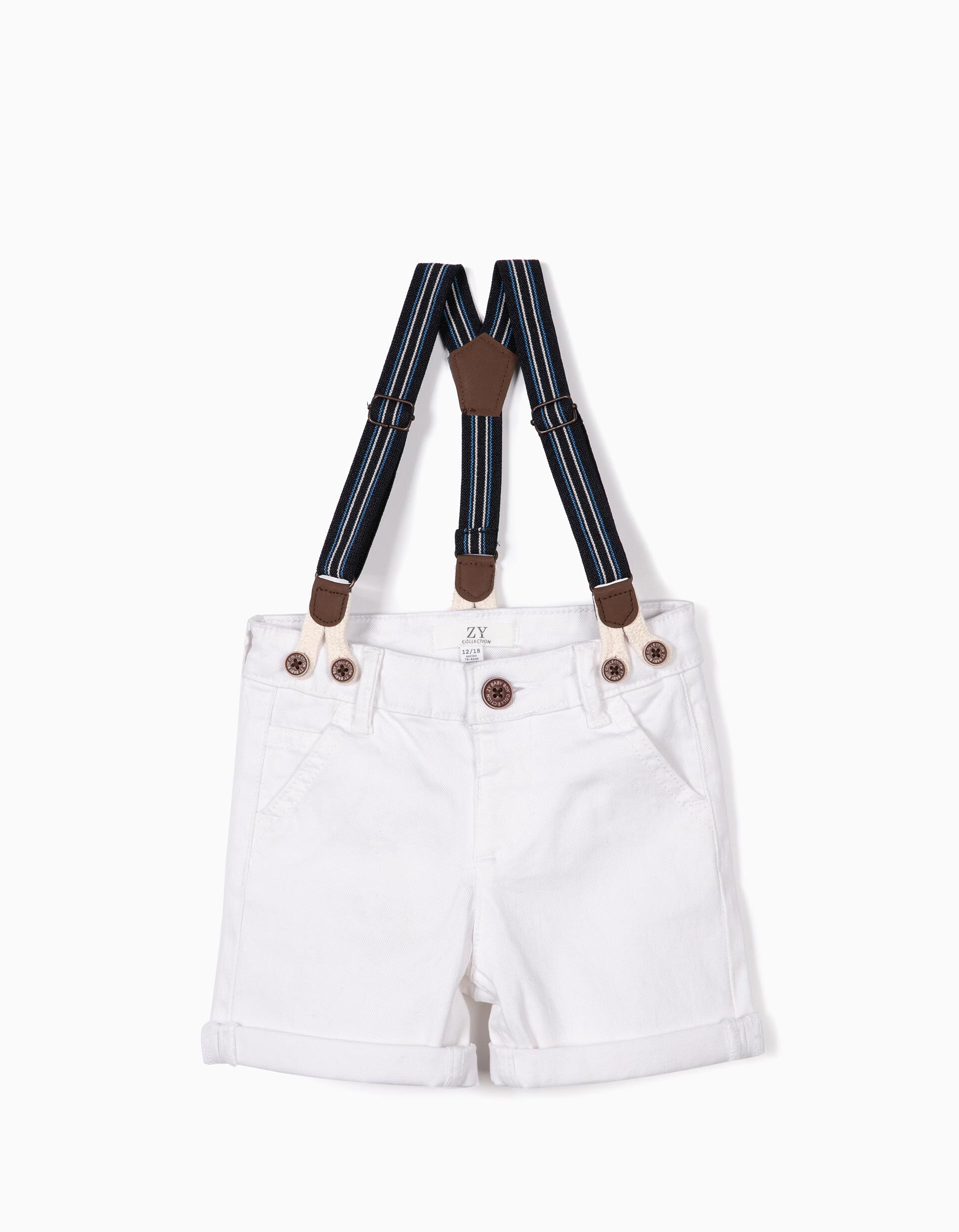 baby boy white shorts with suspenders