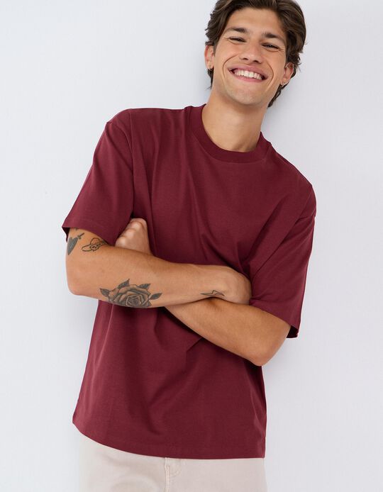 Comprar Online T-shirt 'Loose Fit', Homem, Vermelho Escuro