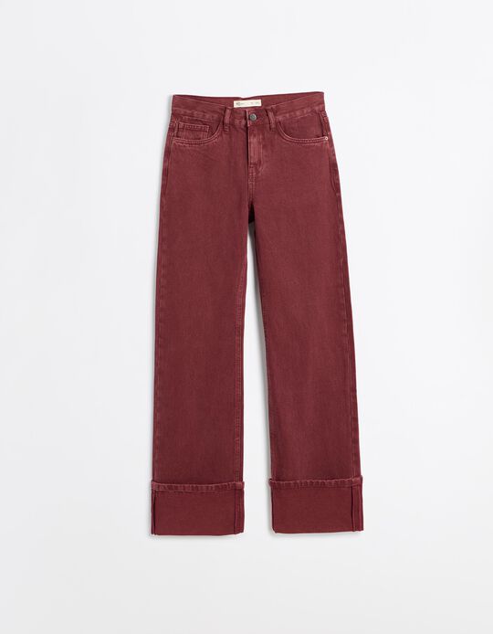 Comprar Online Cal&ccedil;as De Ganga Wide Leg Com Dobra, Mulher, Vermelho Escuro