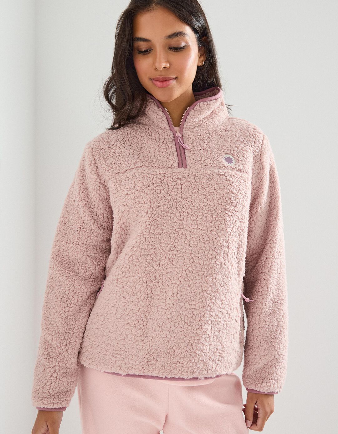 Sweatshirt Sherpa, Mulher, Rosa Claro 