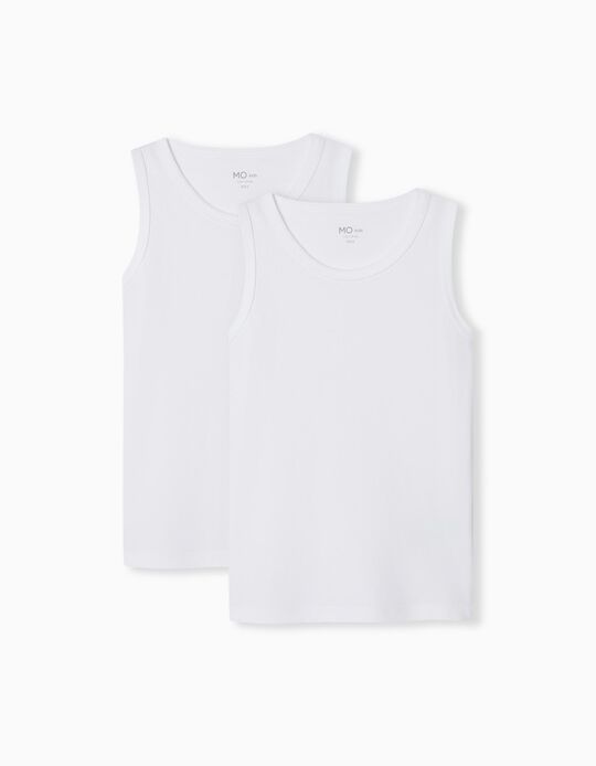 2 Sleeveless Underwear T-shirts Pack, Boys, White