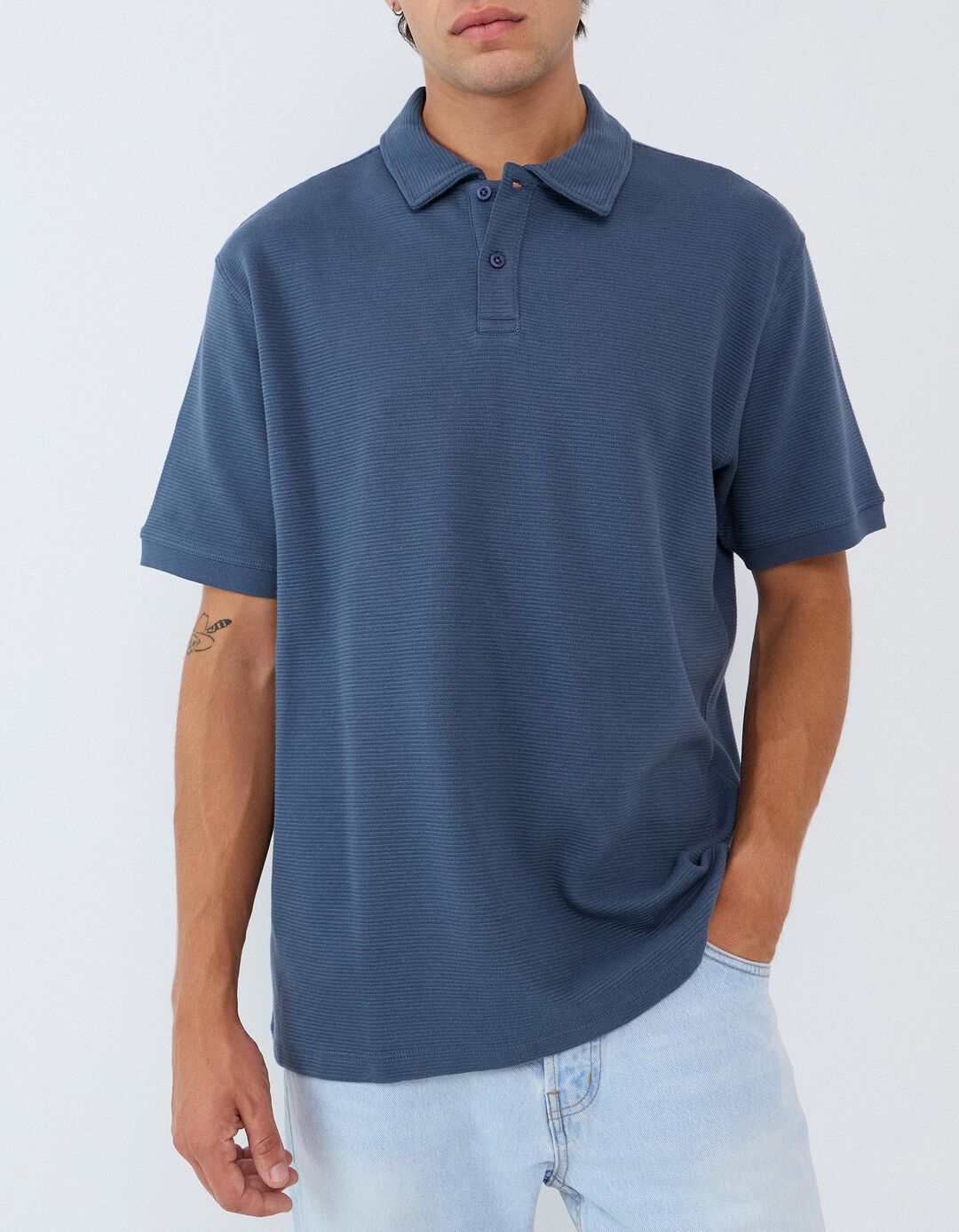 Polo De Malha Texturada, Homem, Azul Escuro