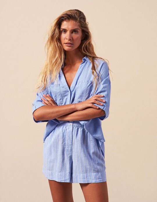 Comprar Online Camisa com Linho, Mulher, Azul Claro