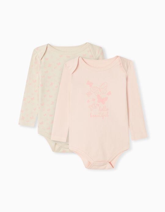 2 Long Sleeve Bodies Pack, Baby Girls, Pink
