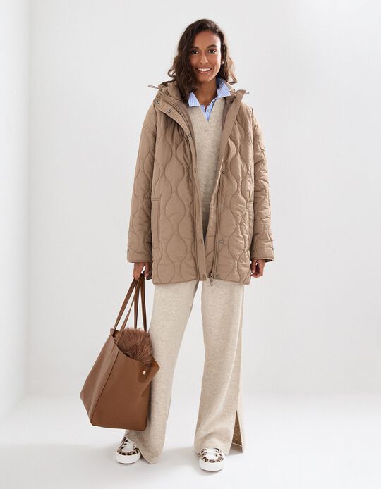 Comprar Online Parka Acolchoada, Mulher, Bege Escuro