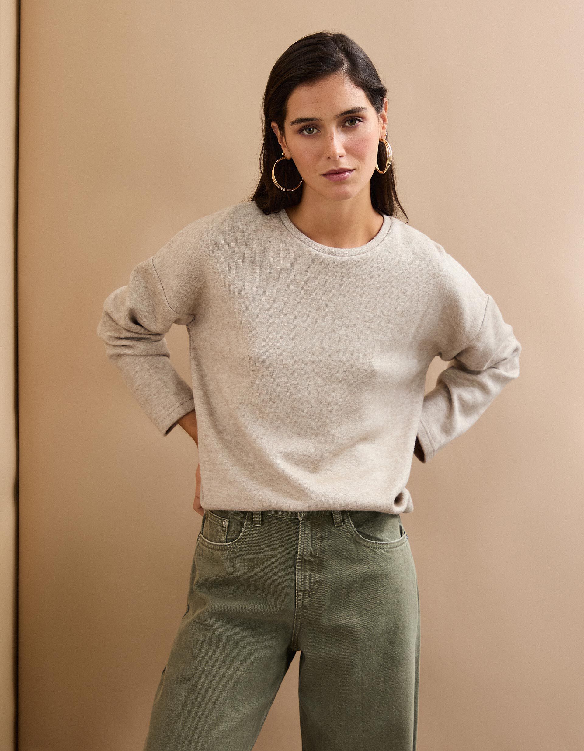 Comprar Online T-shirt de Manga Comprida, Mulher, Bege Claro