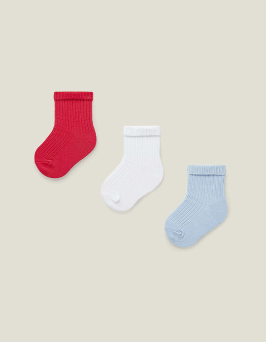3 Pairs of Cuffed Socks for Baby Boys, Multicoloured